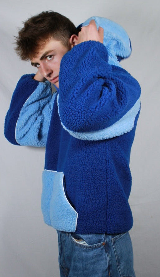 BLUE SHERPA FLEECE ZIP-UP.