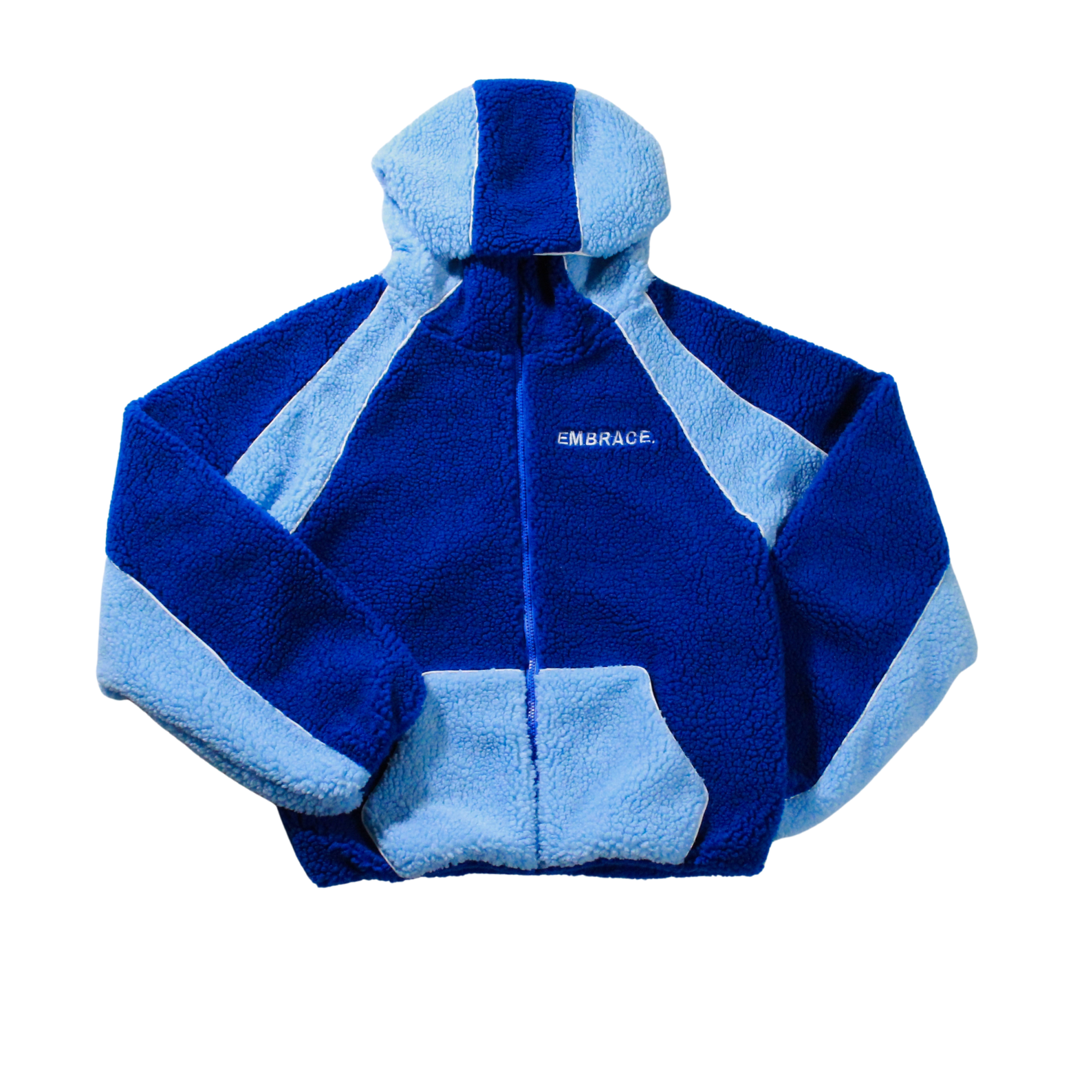 BLUE SHERPA FLEECE ZIP-UP.