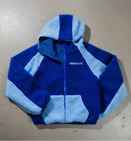 BLUE SHERPA FLEECE ZIP-UP.