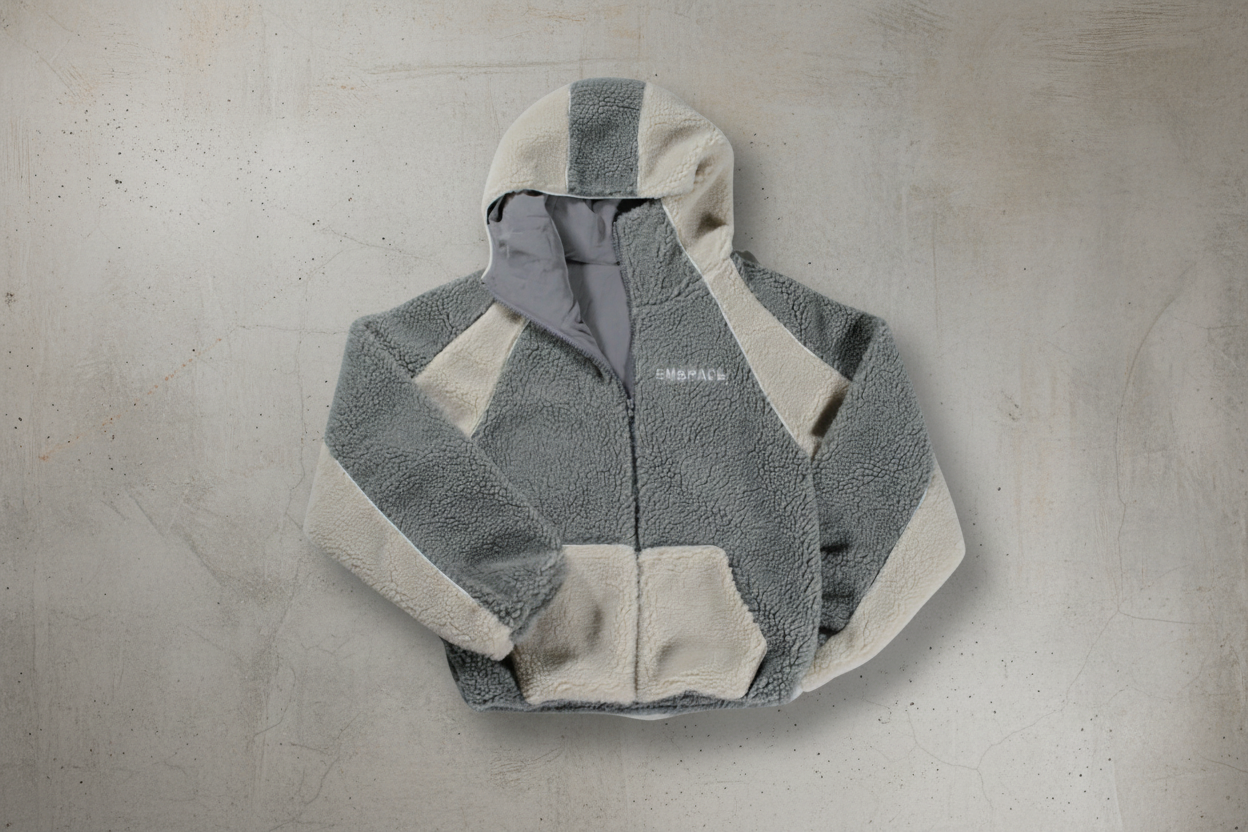 GREY SHERPA FLEECE ZIP-UP.