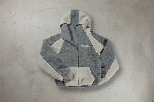 GREY SHERPA FLEECE ZIP-UP.